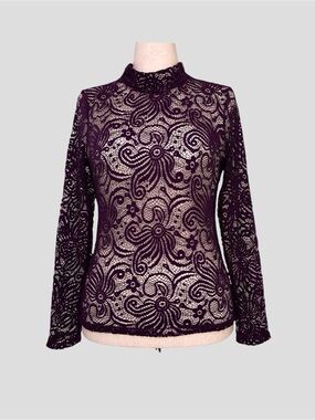 Purple Snow Purple Sheer Lace Top XL Mock Neck Y2K Whimsigoth Dark Fairy Goth